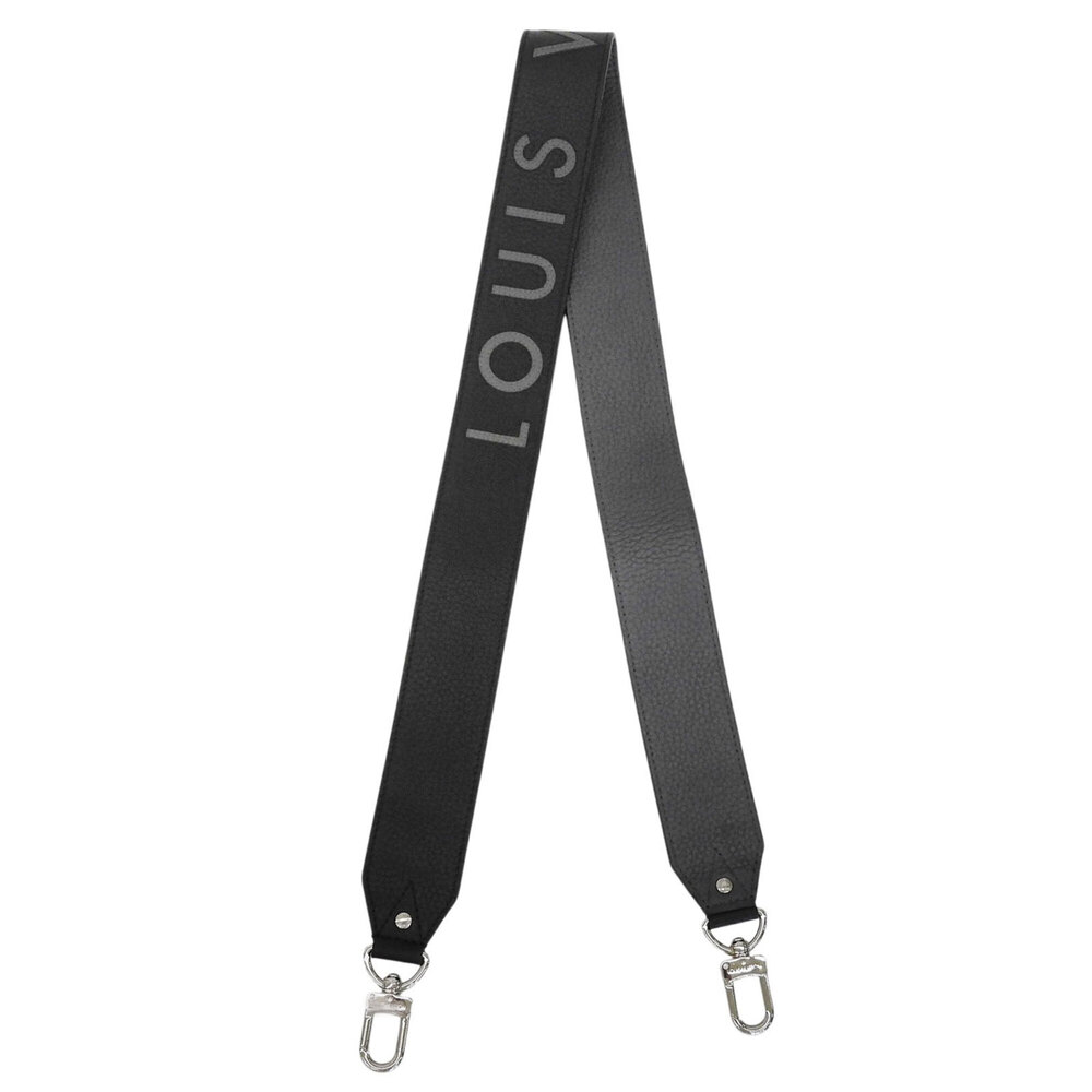 LOUIS VUITTON J02392 Logo Design Leather Shoulder Strap, Black/Gray, Silver H...